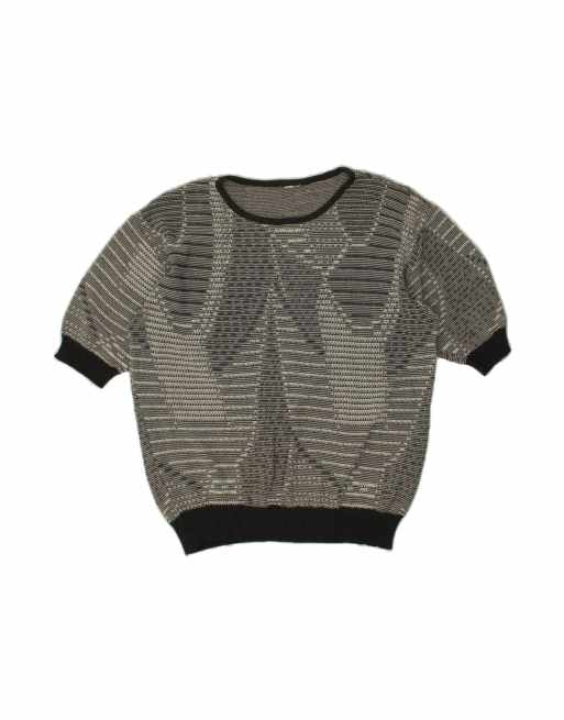 Vintage Abstract Pattern Crew Neck Jumper Sweater UK 16 Large In Grey