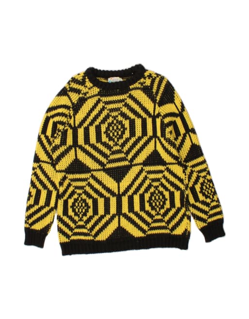 Vintage Abstract Pattern Crew Neck Jumper Sweater UK 20 2XL In Yellow