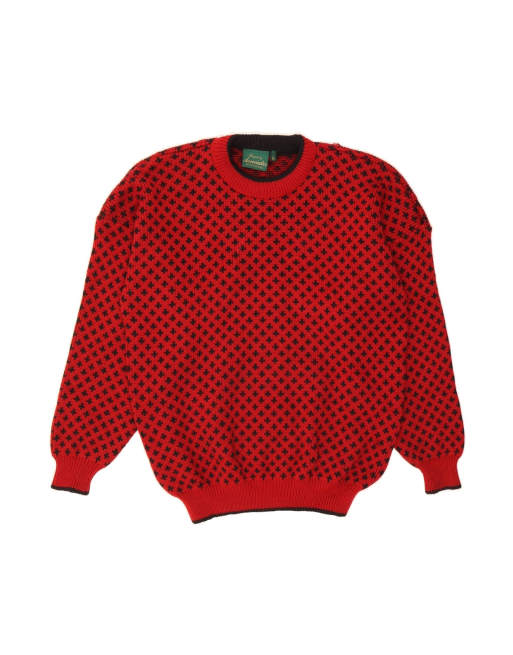 Vintage Abstract Pattern Crew Neck Jumper Sweater XL In Red Wool