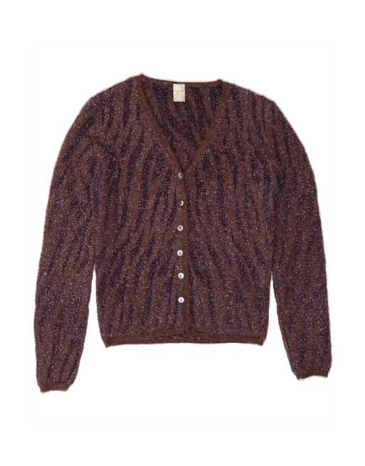 Vintage Abstract Pattern Crop Cardigan Sweater UK 10 Small In Purple