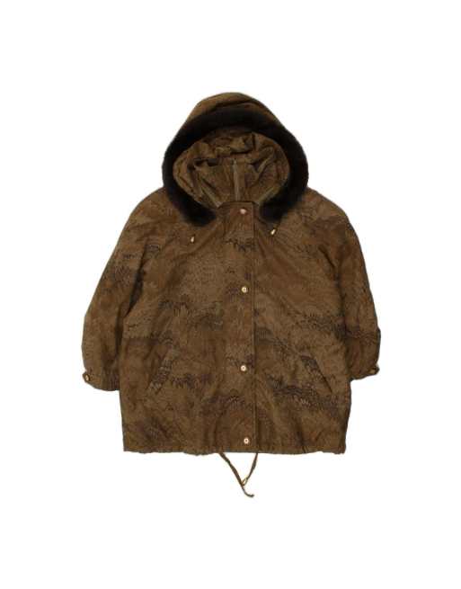 Vintage Abstract Pattern Hooded Windbreaker Jacket UK 18 XL In Brown