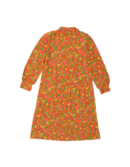 Vintage Abstract Pattern Long Sleeve A-line Dress UK 8 Small In Yellow