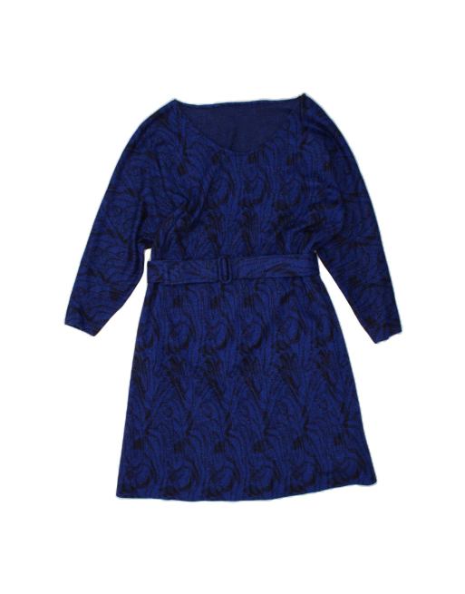 Vintage Abstract Pattern Long Sleeve Jumper Dress UK 16 Large In Blue