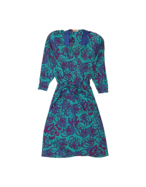 Vintage Abstract Pattern Maxi Dress UK 16 Large In Turquoise