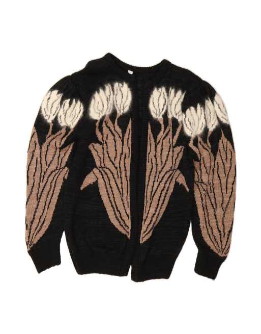 Vintage Abstract Pattern Open Cardigan EU 38 Medium In Black