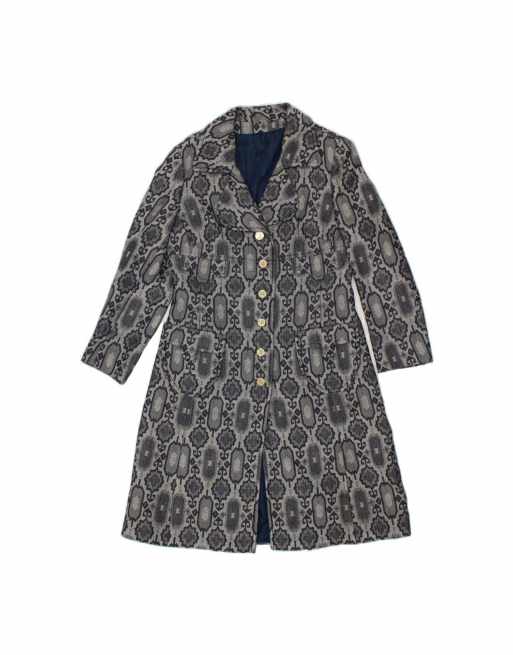 Vintage Abstract Pattern Overcoat UK 10 Small In Grey