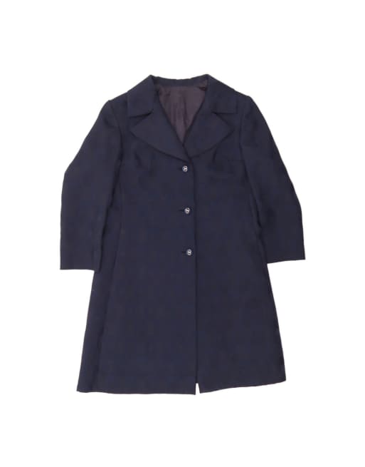 Vintage Abstract Pattern Overcoat UK 14 Large In Blue