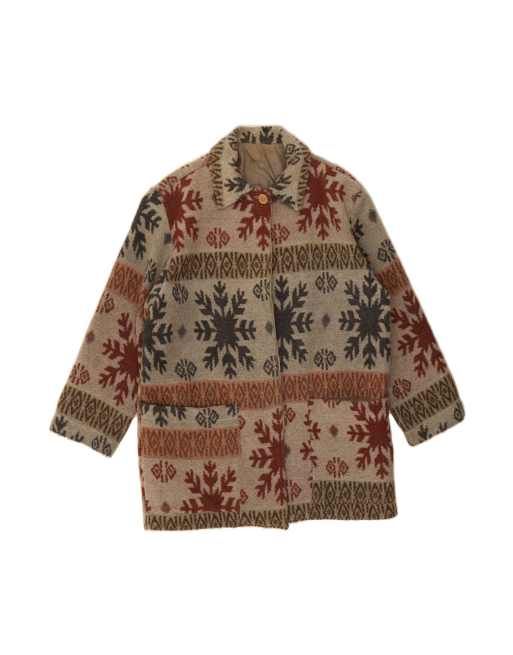 Vintage Abstract Pattern Overcoat UK 18 XL In Beige