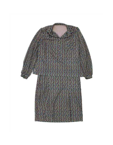 Vintage Abstract Pattern Peplum Dress UK 16 Large In Multicoloured - view 1
