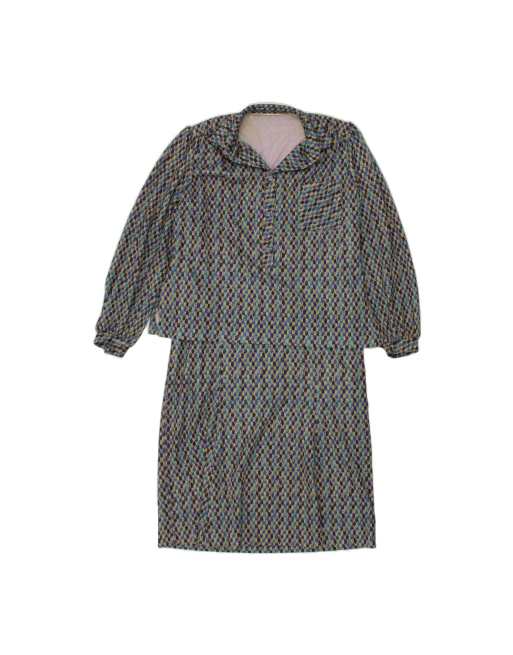 Vintage Abstract Pattern Peplum Dress UK 16 Large In Multicoloured