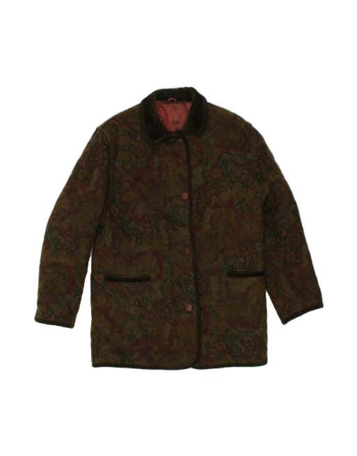 Vintage Abstract Pattern Quilted Jacket It 48 XL In Khaki