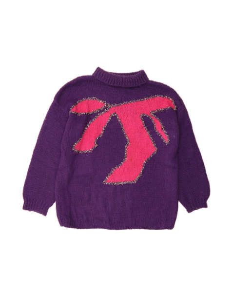 Vintage Abstract Pattern Roll Neck Jumper Sweater UK 20 2XL In Purple - view 1
