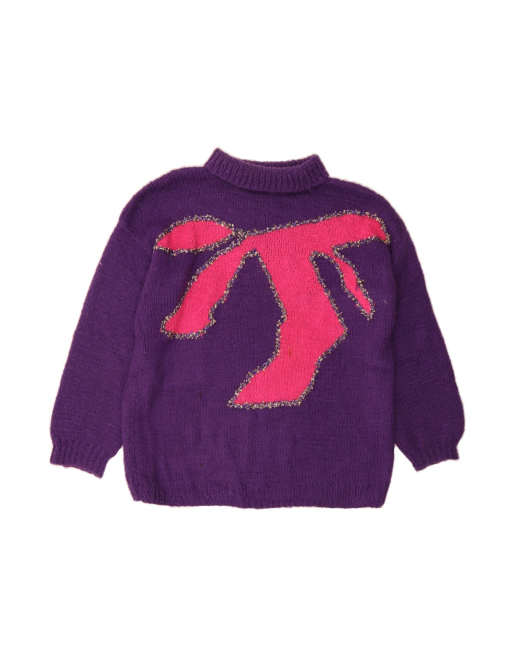 Vintage Abstract Pattern Roll Neck Jumper Sweater UK 20 2XL In Purple