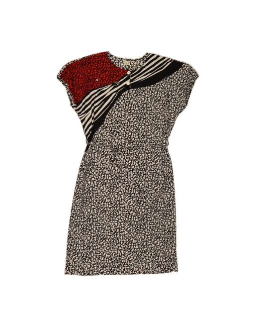 Vintage Abstract Pattern Sheath Dress It 48 XL In Black