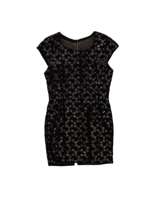 Vintage Abstract Pattern Sheath Dress UK 10 Small In Black