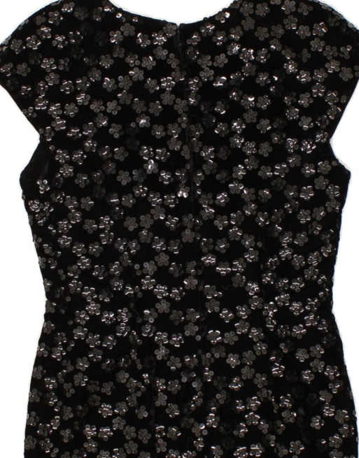 Vintage Abstract Pattern Sheath Dress UK 10 Small In Black, 4 of 4