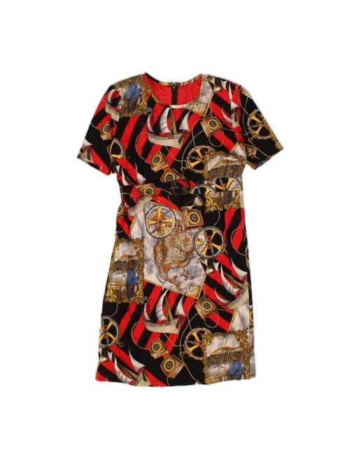 Vintage Abstract Pattern Sheath Dress UK 14 Medium In Multicoloured