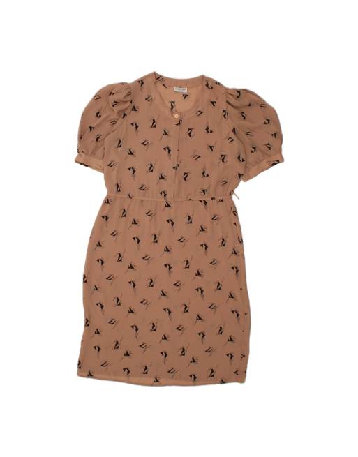 Vintage Abstract Pattern Sheath Dress UK 16 Large In Brown