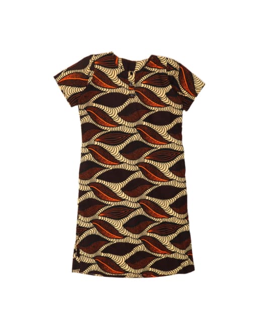 Vintage Abstract Pattern Shift Dress UK 18 XL In Brown