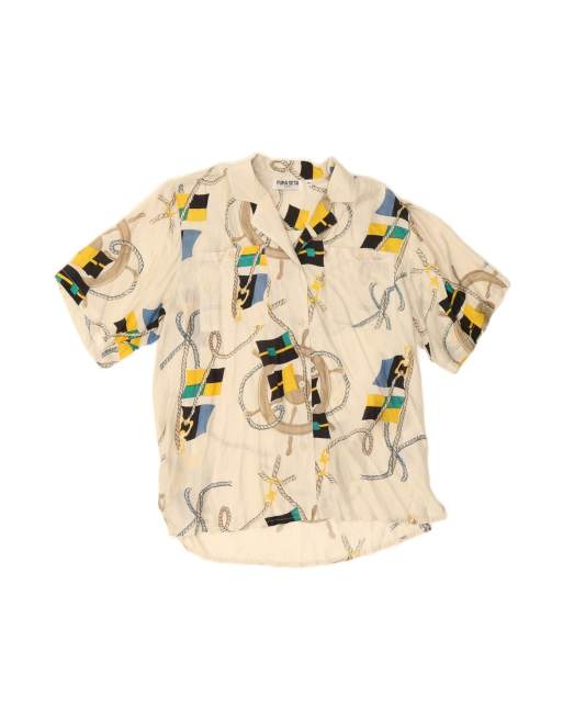 Vintage Abstract Pattern Shirt Blouse UK 14 Medium In Beige