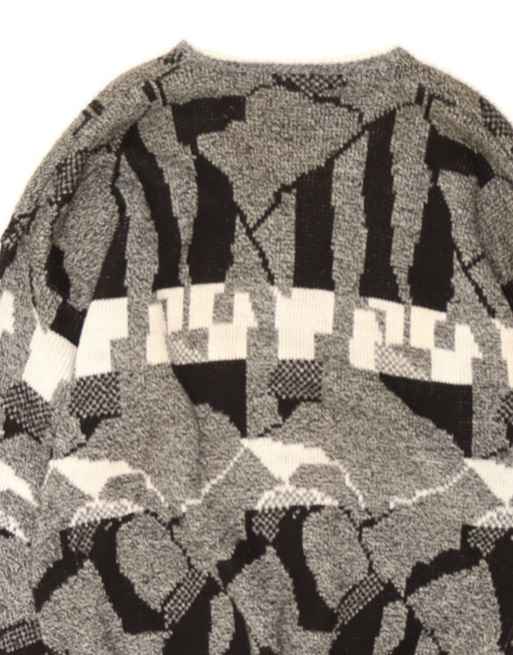 Vintage Abstract Pattern V-neck Jumper 2XL In Grey Geometric | ASOS