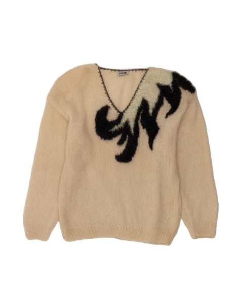 Vintage Abstract Pattern V-neck Jumper Sweater Size 46/48 2XL In Beige - view 1