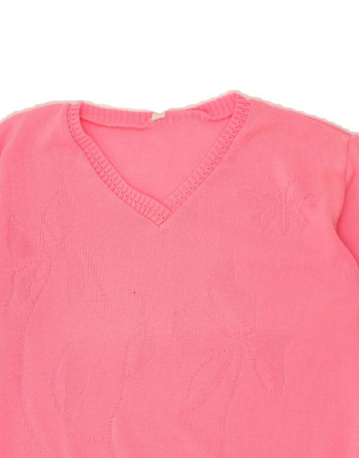 Vintage Abstract Pattern V-neck Jumper Sweater UK 14 Large In Pink, 3 of 4