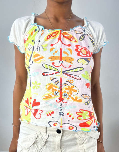 Vintage abstract print t-shirt in white - view 1