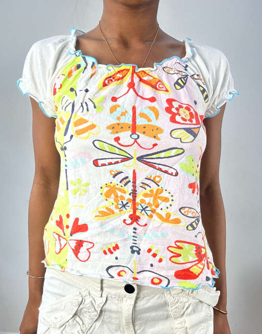 Vintage abstract print t-shirt in white
