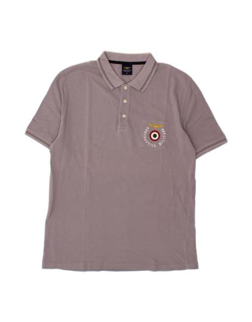 Vintage Aeronautica Militare Graphic Polo Shirt 2XL In Purple