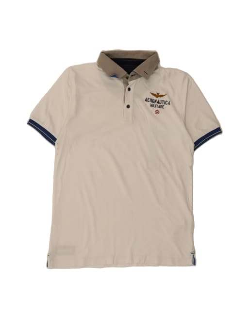 Vintage Aeronautica Militare Graphic Polo Shirt Small In White