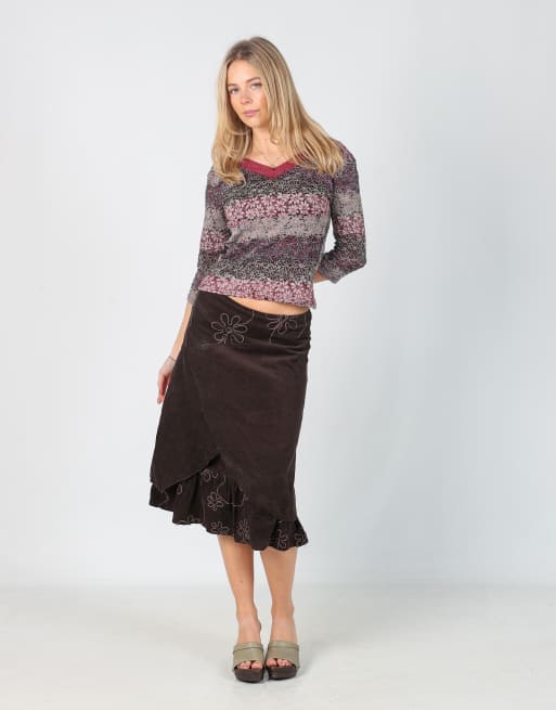 Vintage Affinites S woven midi skirt in brown