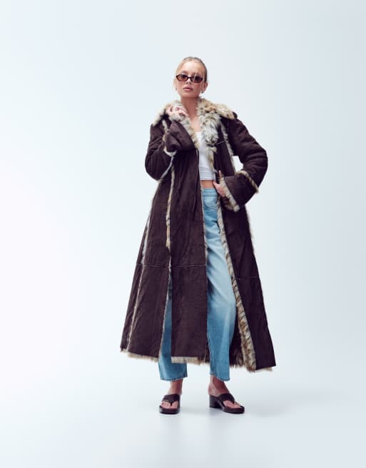 Vintage afghan coat with tie front size s in brown