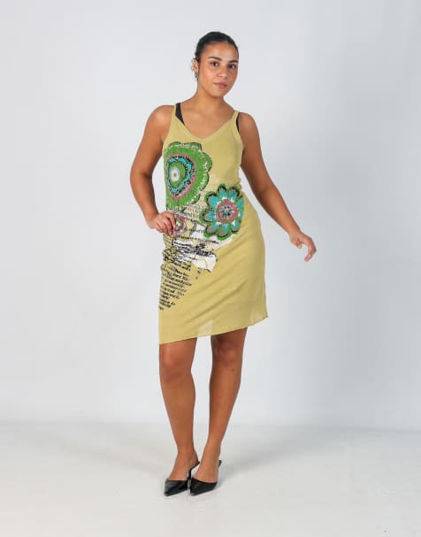 Vintage Aldo Martin's M printed woven midi dress in light green - view 1