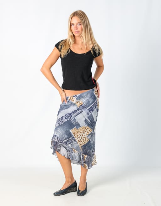 Vintage Alison S woven midi skirt in blue