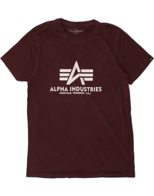 Vintage Alpha Industries Size M Graphic T-Shirt Top in Burgundy