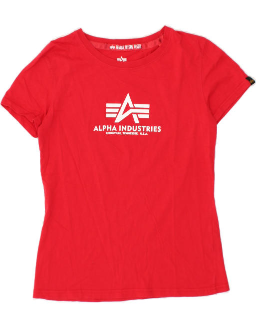 Vintage Alpha Industries Size S Graphic T-Shirt Top in Red