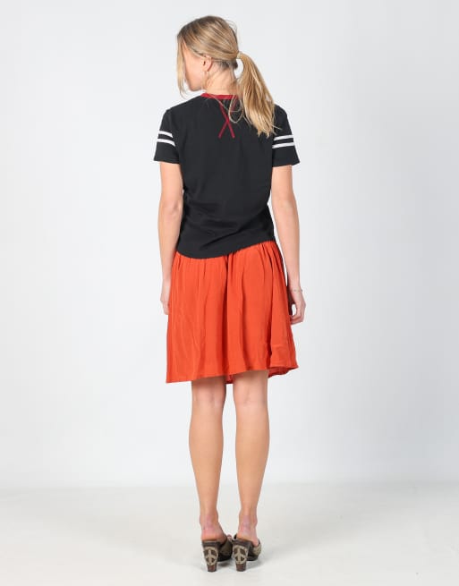 Vintage American Vintage XS woven midi skirt in orange, 3 of 4