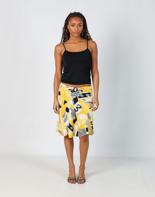 Vintage Amisu S woven midi skirt in yellow