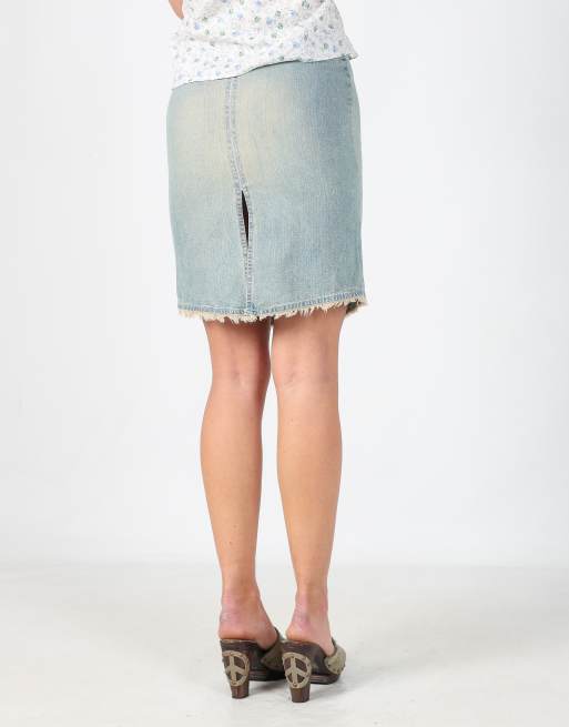 Vintage A.M.Y M denim mini skirt in blue, 2 of 4