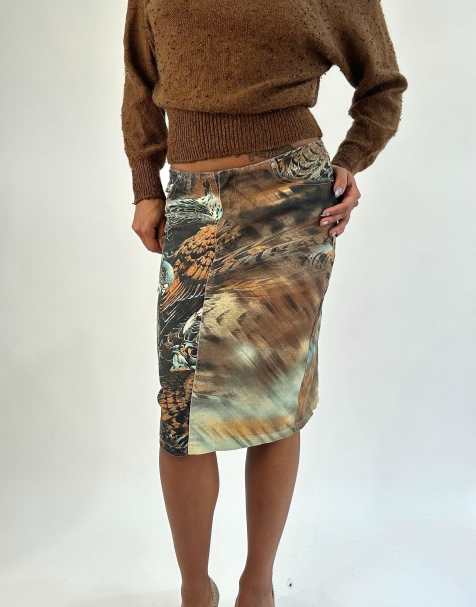 Vintage animal print midi skirt in brown - view 1