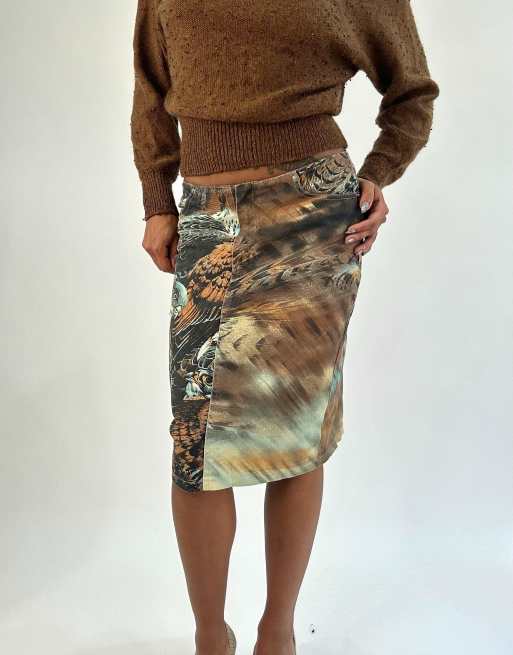 Vintage animal print midi skirt in brown