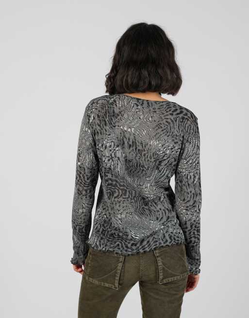 Vintage Anna Ferrari S long sleeve top in charcoal grey, 2 of 4