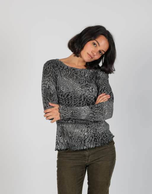 Vintage Anna Ferrari S long sleeve top in charcoal grey, 3 of 4