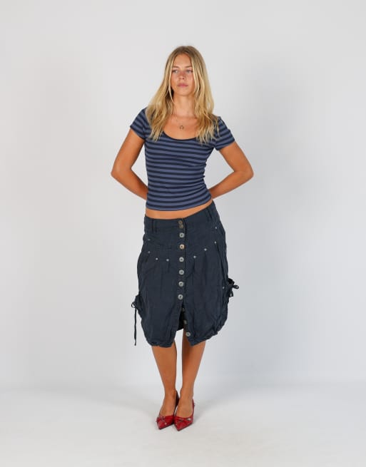 Vintage Anna Scott M woven midi skirt in navy blue