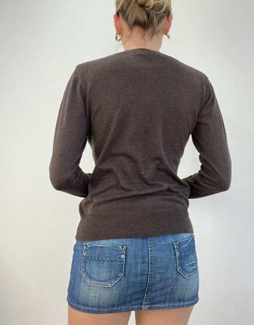 Vintage argyle print v neck jumper in brown, 2 of 4