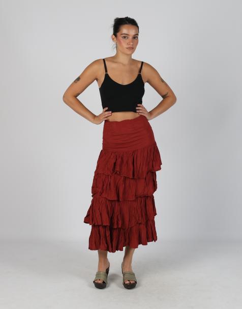Vintage Ariale S woven maxi skirt in red - view 1