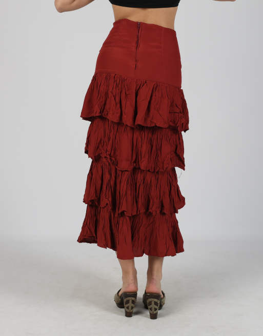 Vintage Ariale S woven maxi skirt in red, 4 of 4