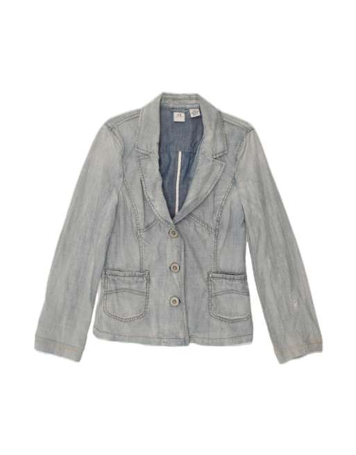 Vintage Armani Exchange Denim 3 Button Blazer Jacket UK 14 Large In Blue