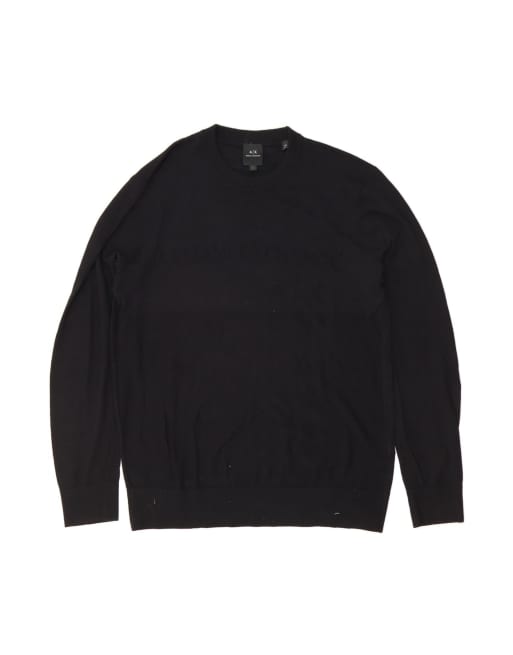 Vintage Armani Exchange Graphic Crew Neck Jumper Sweater XL In Black